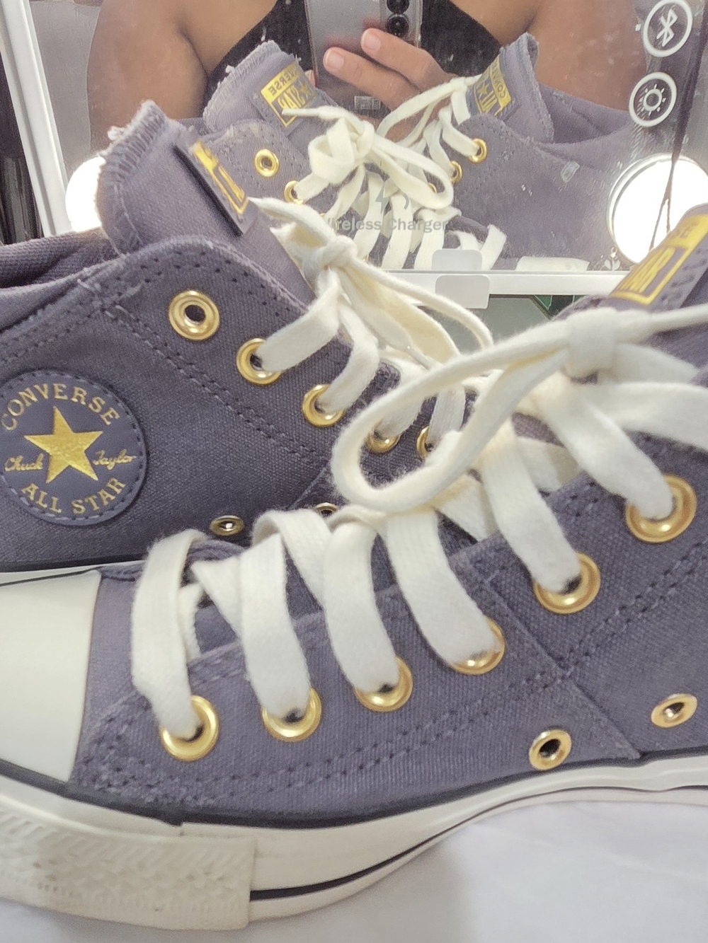 Converse High Top Sneakers - Gray with Gold Eyelets